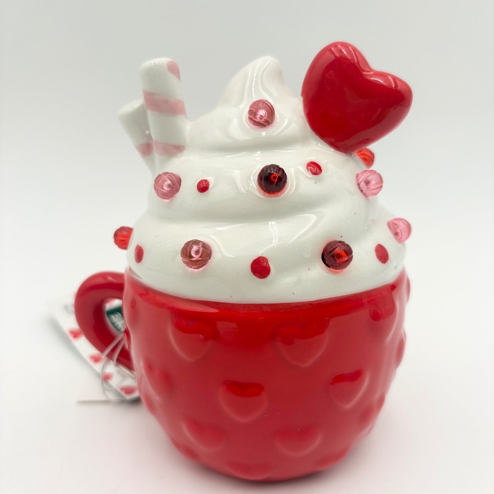 Valentine Light Up Hot Cocoa Heart Mug Whipped Cream Straw Figurine Love Decor